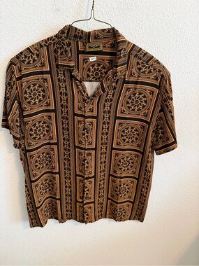 Patterned Black & Brown Short Sleeve Dress Shirt
